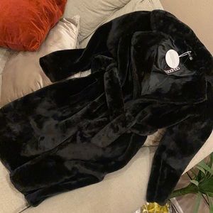 Black faux fur long coat